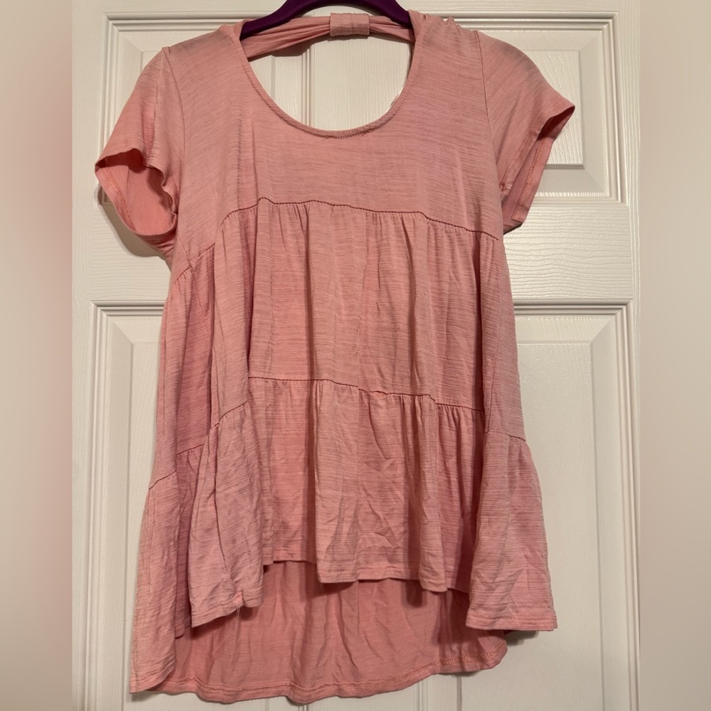 Pink Lily Flutter Sleeve Tiered Blouse